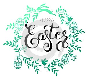 Happy easter handwritten calligraphic vector illustration with w