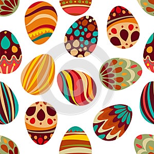 Happy Easter! Happy holiday eggs pattern, seamless background for your greeting card design. Cute decorated easter eggs