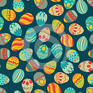 Happy Easter! Happy holiday eggs pattern, seamless background for your greeting card design. Cute decorated easter eggs