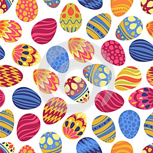 Happy Easter! Happy holiday eggs pattern, seamless background for your greeting card design. Cute decorated easter eggs