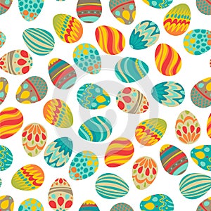 Happy Easter! Happy holiday eggs pattern, seamless background for your greeting card design. Cute decorated easter eggs