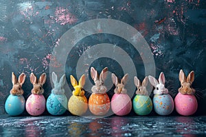 Happy easter heartwarming Eggs Flourish Basket. White Illustration Portfolio Bunny offbeat. Eclectic background wallpaper