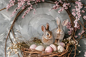 Happy easter herbs Eggs Easter basket themes Basket. White Moss Green Bunny powder. Resurrection background wallpaper