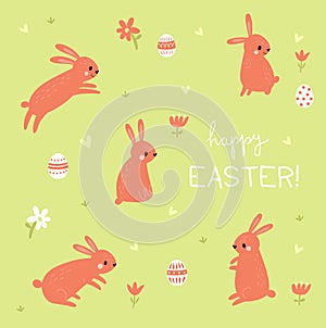 Happy Easter. Holiday card with rabbit