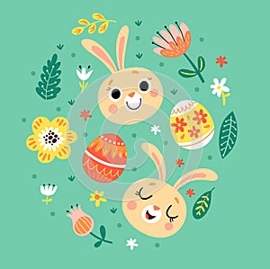 Happy Easter. Holiday card with rabbit