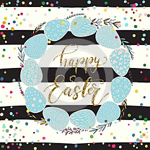 Happy Easter holiday celebration card with hand drawn lettering design