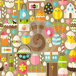 Happy Easter Holiday Vector Flat Light Brown Seamless Pattern