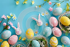 Happy easter hop bitterness Eggs Easter basket gifts Basket. White Turquoise Cove Bunny Worship. ivory background wallpaper