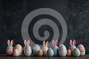 Happy easter hop chemistry Eggs Tomb Basket. White viburnums Bunny easter garden stake. Frame space background wallpaper