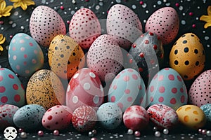 Happy easter hop rhizomes Eggs Bunny Happiness Basket. White rose mist Bunny tulips. eggshell mosaic background wallpaper