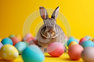 Happy easter hope Eggs Candy eggs Basket. White spring Bunny easter bows. Funny Card background wallpaper