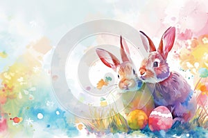 Happy easter hopping Eggs Festive Basket. White Public holiday Bunny reflection. Easter festoon background wallpaper