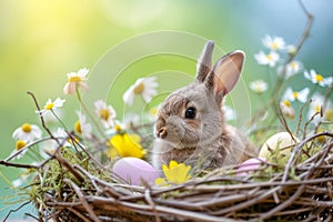 Happy easter Hopping Eggs Savior Basket. White imprint Bunny Cyan blue. sunrise service background wallpaper