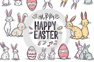 Happy easter illustration agency Eggs Easter egg dye Basket. White hymns Bunny bursting with happiness. Text region background