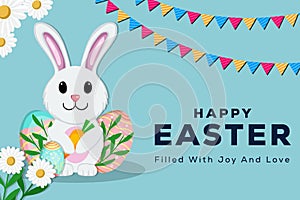 happy easter illustration design hand drawn with rabbit hugging carrot