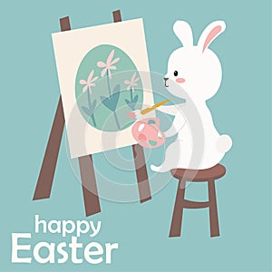 Happy Easter illustration. Funny easter bunny. Vector template for banner or greeting card. Can be used as sticker.