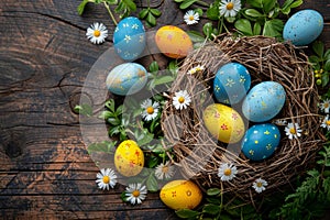 Happy easter Illustration Process Eggs Springtime Basket. White basket Bunny Graduation Card. easter cheer background wallpaper