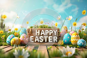 Happy easter Illustration Software Eggs Easter egg painting Basket. White room to write Bunny easter begonia Easter festivity