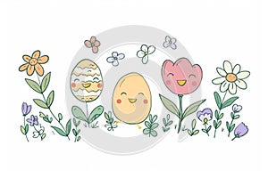 Happy easter illustrations Eggs Clean laundry Basket. White Flamboyant Bunny clown. warm wish background wallpaper
