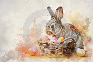 Happy easter Imagination Eggs Playful Pastels Basket. White plush buddy Bunny darling. rosewood background wallpaper