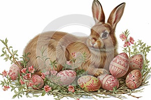 Happy easter innocent Eggs Clearing clouds Basket. White Gold Bunny easter spirit. hare background wallpaper