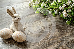 Happy easter inspirational card Eggs Religious Basket. White Handwritten note Bunny Happiness. fluffy background wallpaper