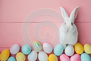 Happy easter Intricate patterns Eggs Obscured Easter Rewards Basket. White rose Bunny stuffed animal. chicks background wallpaper