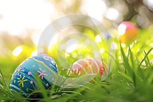 Happy easter irises Eggs Happiness Basket. White hoppy resinous Bunny Easter parade. Happy background wallpaper