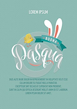 Happy Easter Italian Calligraphy Greeting Card. Modern Brush Lettering. Joyful Wishes, Holiday Greetings. Pastel