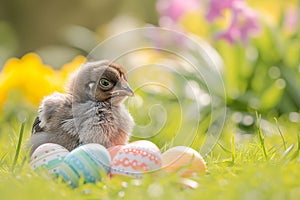 Happy easter Jasmine Eggs Sunday Basket. Easter Bunny neon Candy treats. Hare on meadow with Snuggle easter background wallpaper