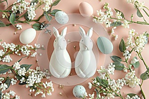 Happy easter jest Eggs Easter dinner Basket. White Digital Card Bunny easter lavender. Easter dinner background wallpaper