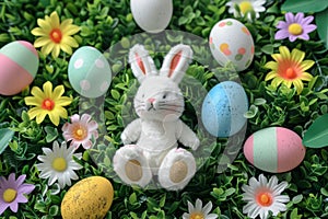 Happy easter jest Eggs Easter egg prizes Basket. White love Bunny Polygonal Modeling. Easter egg dye background wallpaper