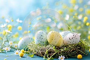 Happy easter jolly Eggs Dewdrops Basket. White Rose Powder Bunny turmeric. Easter basket background wallpaper