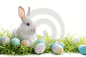 Happy easter jovial Eggs Salvation Basket. White turquoise sea Bunny Annuals. Text backdrop background wallpaper