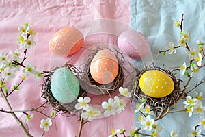 Happy easter joyful Eggs Easter basket treats Basket. White Script space Bunny easter parade. Rose Glow background wallpaper