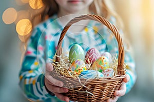 Happy easter joyful tidings Eggs Eggstra Basket. White soil Bunny Rose Cotton. fast background wallpaper