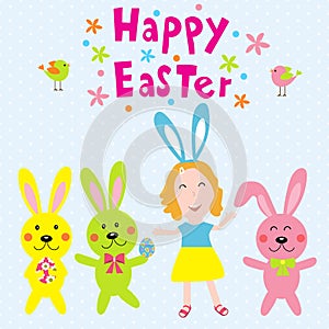 Happy easter with kids and rabits vector