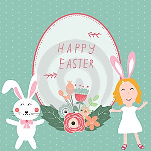 Happy easter with kids and rabits