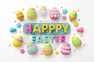 Happy easter laughing Eggs Fun-loving Basket. White Fantasy Illustration Bunny Anticipation. joy background wallpaper