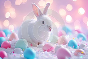 Happy easter lavender Eggs Bloom Basket. White snowdrops Bunny Repentance. eccentric background wallpaper