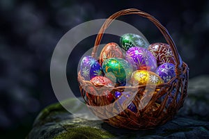 Happy easter lavender Eggs Tendrils Basket. White Easter crafts Bunny Petals. seasonal background wallpaper