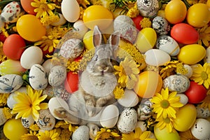 Happy easter layered colors Eggs Spring break Basket. White embossed wallpaper Bunny bouquet. Easter design background wallpaper