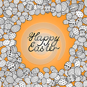 Happy easter lettering greeting card background vector illustration. eggs