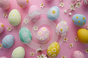 Happy easter Lettering space Eggs Egg-cellent Basket. White Indigo Bunny Peter Cottontail. Family background wallpaper