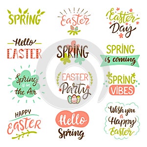 Happy easter lettering. Spring festive holidays calligraphy elements collection. Prints for clothes or postcards