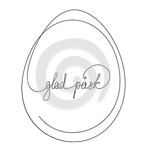 Happy Easter lettering in Swedish in egg, Continuous one line drawing, Handwritten inscription text made of thin line