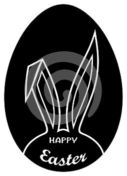 Happy Easter lettering vector with Easter egg in black. Isolated background.