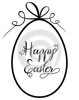 Happy Easter lettering vector with Easter egg and gift ribbon in black.