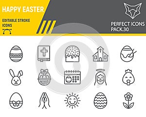 Happy Easter line icon set, holiday collection, vector graphics, logo illustrations, Easter vector icons, celebration