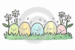 Happy easter lovable Eggs Olive blossoms Basket. White Beautiful bunch Bunny Mint Green. Navy background wallpaper